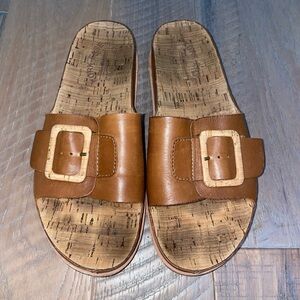KORK EASE Tutsi Buckle Brown Leather Cork Slide Mule Sandals Womens Size 8
